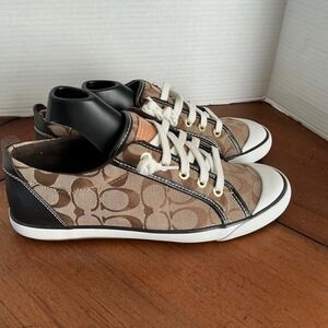 Coach Barrett Signature Monogram Khaki Brown Low Top Sneakers Womens 9.5 B